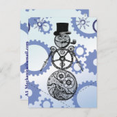 Steampunk Snowman Gear Holiday Design Feiertagspostkarte (Vorne/Hinten)