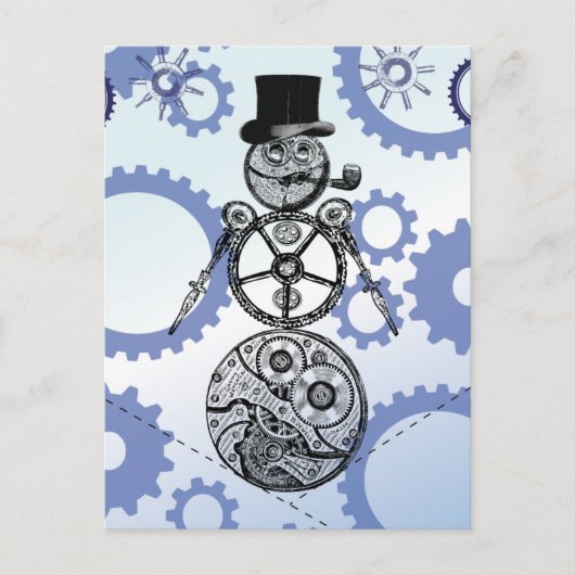 Steampunk Snowman Gear Holiday Design Feiertagspostkarte (Vorderseite)