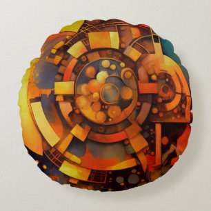 Steampunk-Solar-Mechanismus-Abstrakt Rundes Kissen