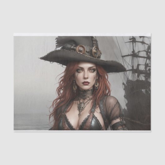 Steampunk Soul Collector Pirate Decoupage | Dunkel Seidenpapier (Vorderseite)