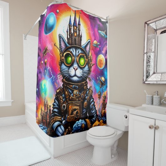 Steampunk Space Cat I Duschvorhang (Beispiel)