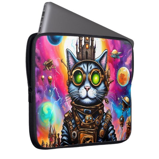 Steampunk Space Cat I Laptopschutzhülle (Vorne Rechts)