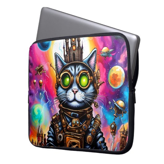 Steampunk Space Cat I Laptopschutzhülle (Vorderseite Links)