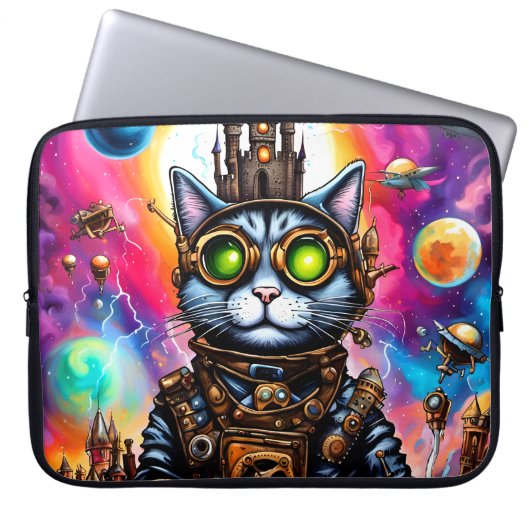 Steampunk Space Cat I Laptopschutzhülle (Vorderseite)