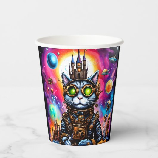 Steampunk Space Cat I Pappbecher (Rückseite)