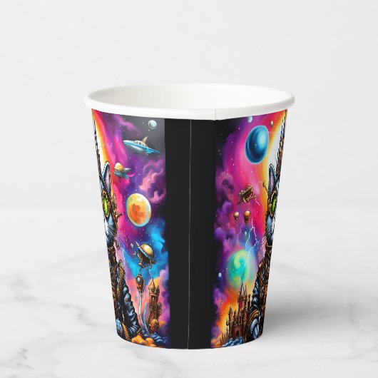Steampunk Space Cat I Pappbecher (Rechts)