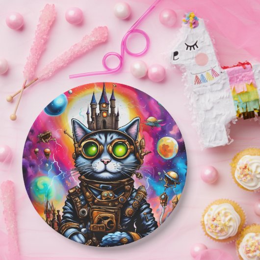Steampunk Space Cat I Pappteller (Party)