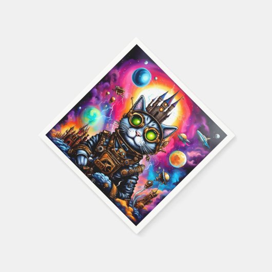 Steampunk Space Cat I Serviette (Ecke)
