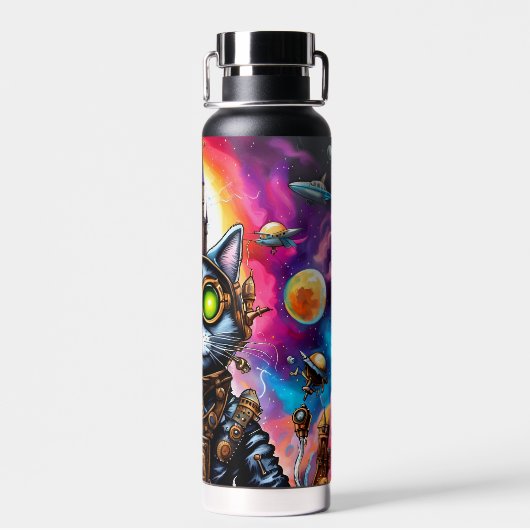 Steampunk Space Cat I Trinkflasche (Rückseite)