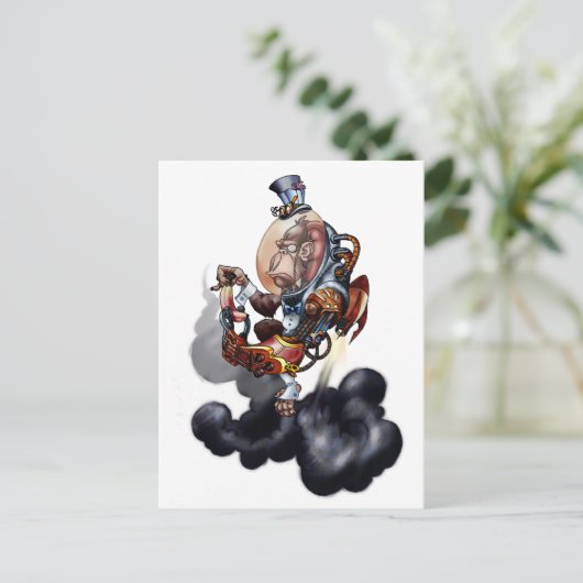 Steampunk Space Chimp Postkarte (Stehend Vorderseite)