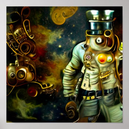 Steampunk Spaceman Astronaut und Mond Poster (Vorne)