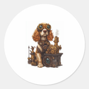 Steampunk Spanel � Viktorianischer Dog Inventor Runder Aufkleber