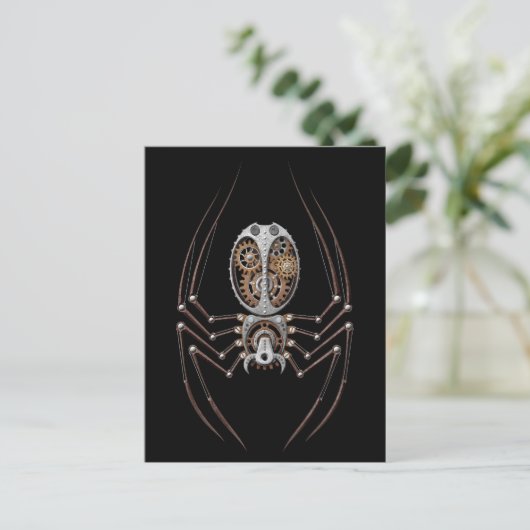 Steampunk Spider auf Black Postkarte (Stehend Vorderseite)