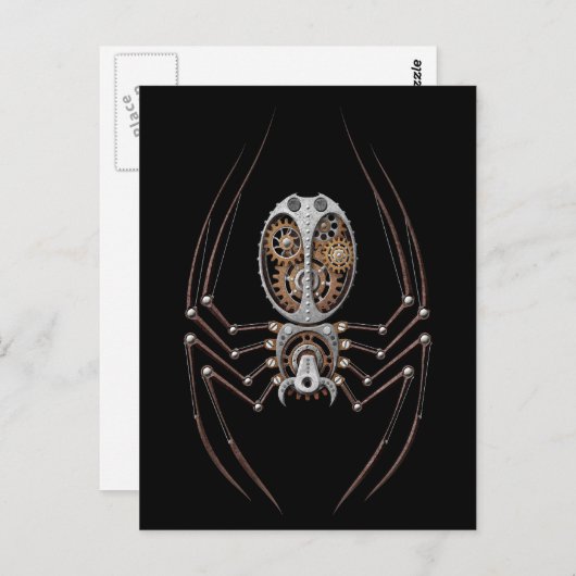 Steampunk Spider auf Black Postkarte (Vorne/Hinten)