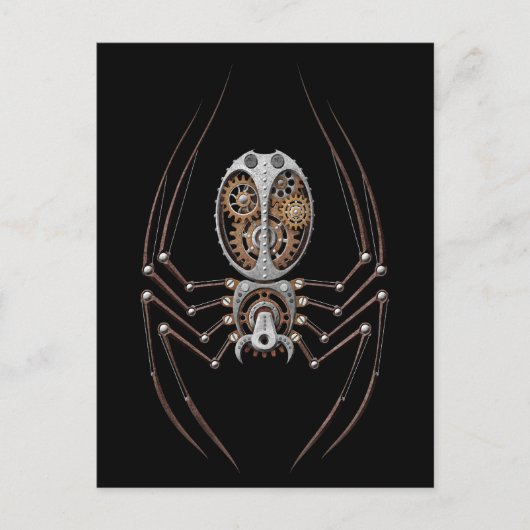 Steampunk Spider auf Black Postkarte (Vorderseite)