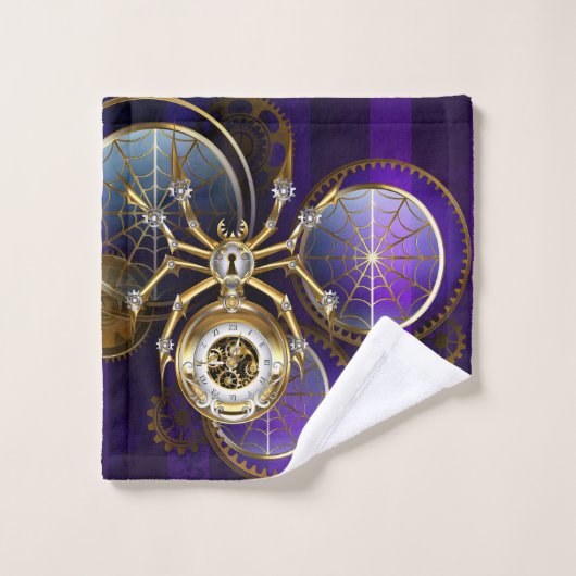 Steampunk Spider im Lila Hintergrund Badhandtuch Set (Waschlappen)