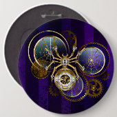 Steampunk Spider im Lila Hintergrund Button (Vorne & Hinten)
