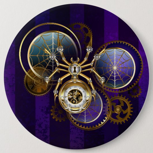 Steampunk Spider im Lila Hintergrund Button (Vorderseite)