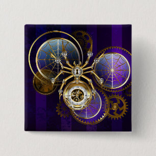 Steampunk Spider im Lila Hintergrund Button