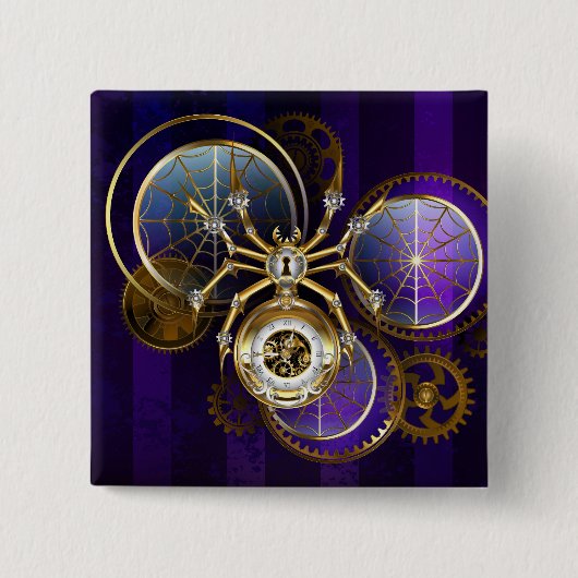 Steampunk Spider im Lila Hintergrund Button (Vorderseite)