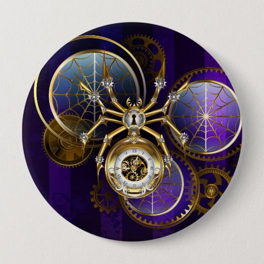 Steampunk Spider im Lila Hintergrund Button (Vorderseite)