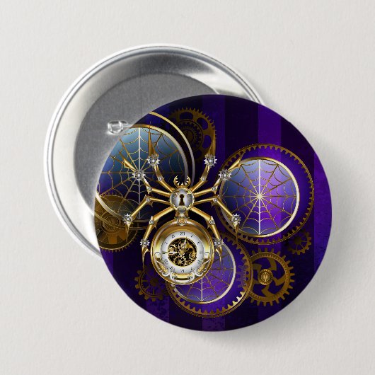 Steampunk Spider im Lila Hintergrund Button (Vorne & Hinten)
