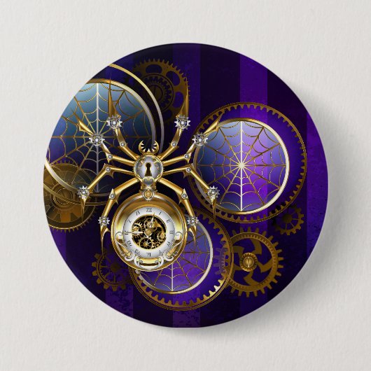Steampunk Spider im Lila Hintergrund Button (Vorderseite)