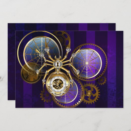 Steampunk Spider im Lila Hintergrund Einladung (Vorne/Hinten)