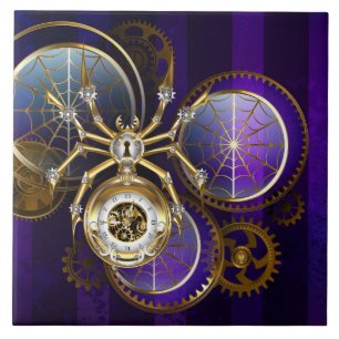 Steampunk Spider im Lila Hintergrund Fliese