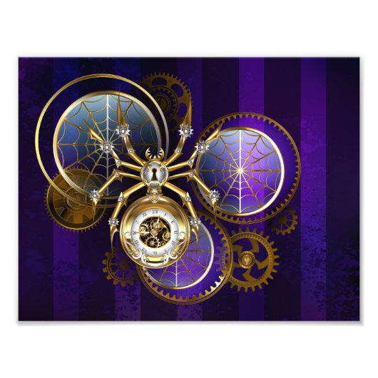 Steampunk Spider im Lila Hintergrund Fotodruck (Vorne)