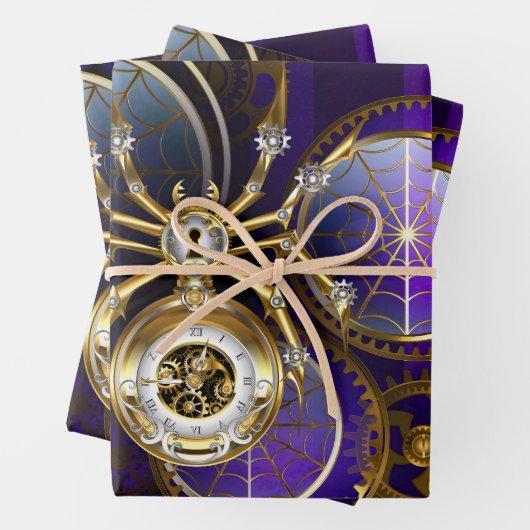 Steampunk Spider im Lila Hintergrund Geschenkpapier Set (Beispiel)