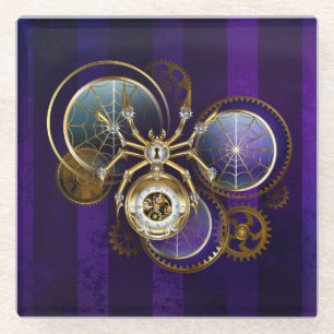 Steampunk Spider im Lila Hintergrund Glasuntersetzer