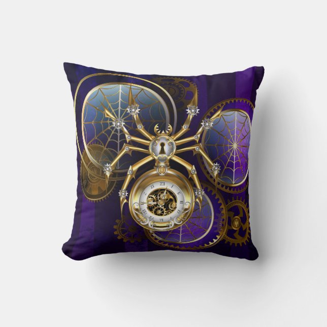 Steampunk Spider im Lila Hintergrund Kissen (Vorderseite)
