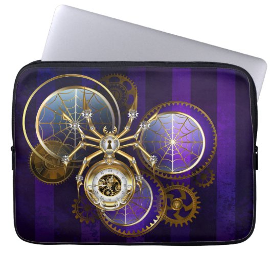 Steampunk Spider im Lila Hintergrund Laptopschutzhülle (Vorderseite)
