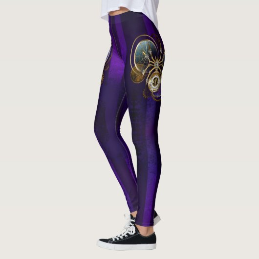 Steampunk Spider im Lila Hintergrund Leggings (Links)