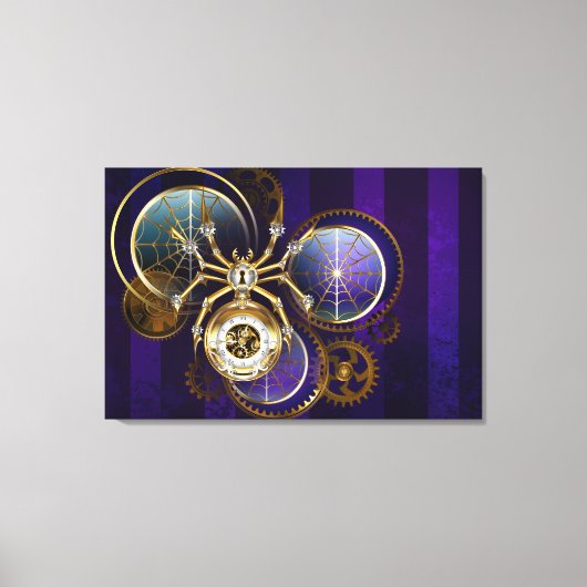 Steampunk Spider im Lila Hintergrund Leinwanddruck (Vorderseite)
