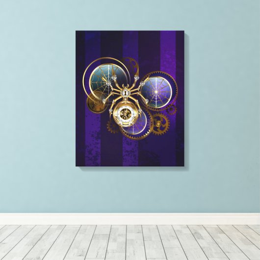 Steampunk Spider im Lila Hintergrund Leinwanddruck (Insitu (Holzboden))