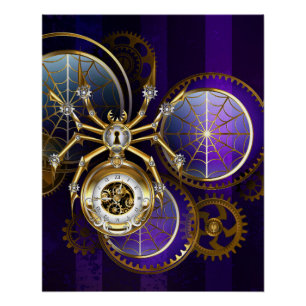 Steampunk Spider im Lila Hintergrund Poster