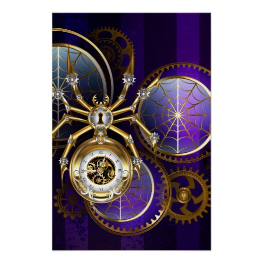 Steampunk Spider im Lila Hintergrund Poster (Vorderseite)