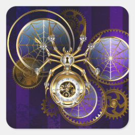 Steampunk Spider im Lila Hintergrund Quadratischer Aufkleber