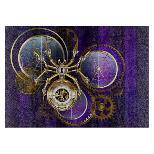 Steampunk Spider im Lila Hintergrund Schneidebrett (Vorderseite)