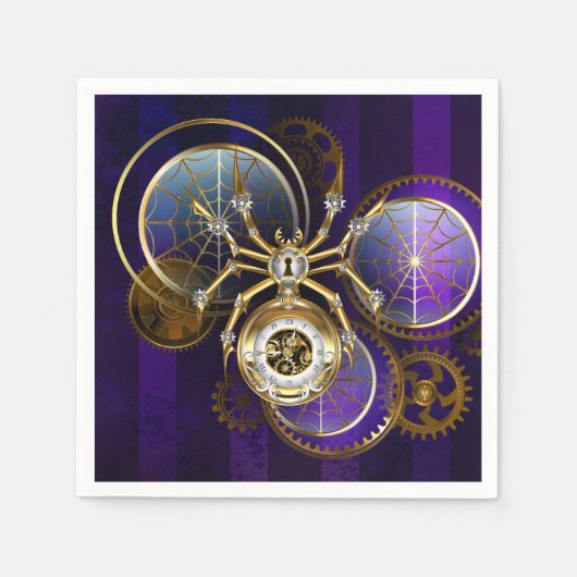 Steampunk Spider im Lila Hintergrund Serviette (Vorderseite)