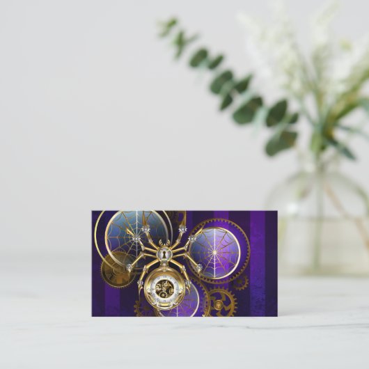 Steampunk Spider im Lila Hintergrund Telefonnummerkarte (Stehend Vorderseite)
