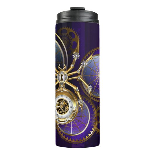 Steampunk Spider im Lila Hintergrund Thermosbecher (Vorderseite)