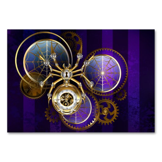 Steampunk Spider im Lila Hintergrund Tischnummer (Vorderseite)