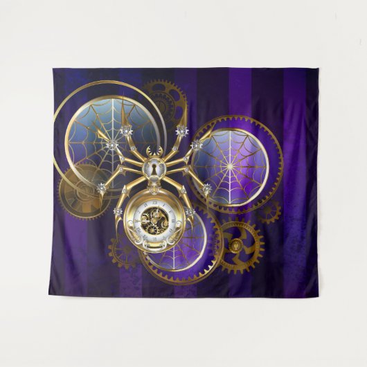Steampunk Spider im Lila Hintergrund Wandteppich (Vorderseite (Horizontal))