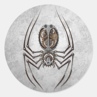 Steampunk Spider on Rough Steel Runder Aufkleber