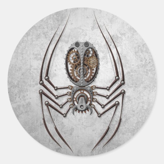 Steampunk Spider on Rough Steel Runder Aufkleber (Vorderseite)