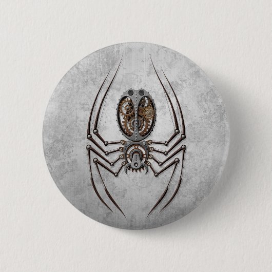 Steampunk Spinne auf rauem Stahl Button (Vorderseite)