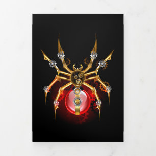 Steampunk-Spinne auf Schwarz Dreifach Gefaltete Ankündigung